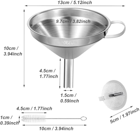 Stainless Steel Kitchen Funnel, 4.3-Inch Food Grade Metal Funnel with Strainer for Filling Bottles, Transferring Liquid, Oil, Juice, Milk