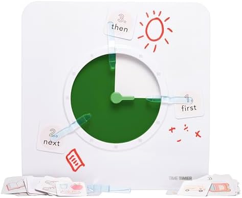 TIME TIMER Visual Schedule Package - 8-inch 60 Minute Visual Routine Timer with Dry Erase Board, PECS Cards, and Whiteboard Marker - for Kids Desk, Classroom, Home, and Routines (Green)