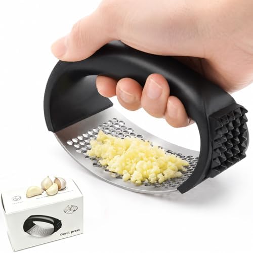 Garlic Press Equipped with Soft Ergonomic Handle, Easy to Crush Garlic, Easy to Clean, and Rust-resistant, Upgrade Black
