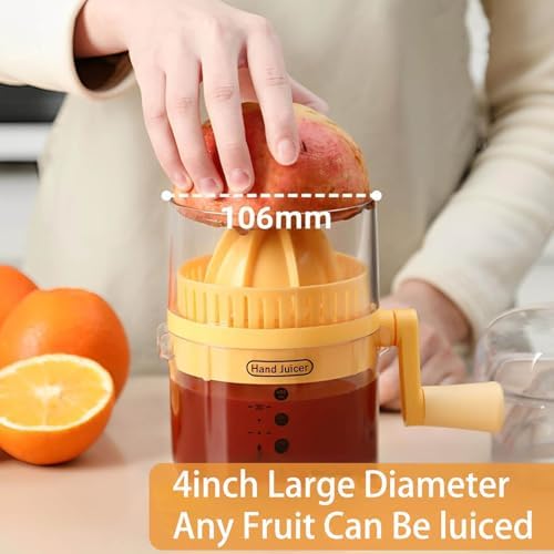 Manual Hand Crank Juicer - Portable Orange Squeezer Manual for Oranges, Lemons & More Hand Operated Fruit Juice Press for Home & Outdoor Use