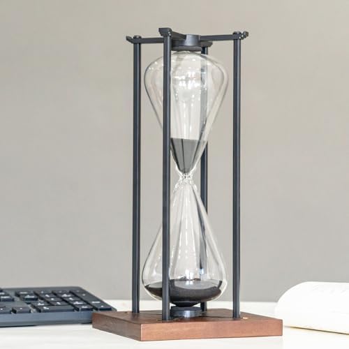 Large Black Iron Craft Hourglass Timer 60 Minutes,Modern Hour Glass Timers Gift for Men & Women, Sand Timer for Kitchen Home Office Desk Deco (Black)