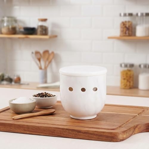 Marble Garlic Keeper, Natural Stone Storage Jar