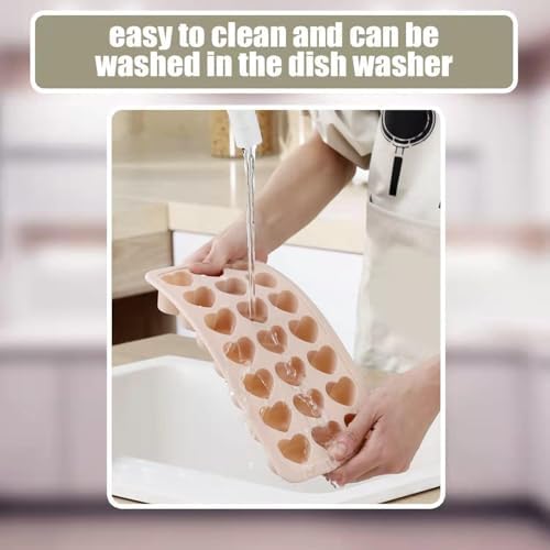 Heart Shape Ice Cube Tray, 21 Holes Silicone Ice Cube Mold with Removable Lid Flexible for Whiskey Cocktail Chocolate (White)