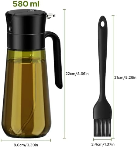 2-in-1 Oil Spray Bottle with Basting Brush, 580ml Light-Proof Glass Olive Oil Dispenser to Preserve Freshness, Ideal for Salad, Baking, Grilling, and Air Frying