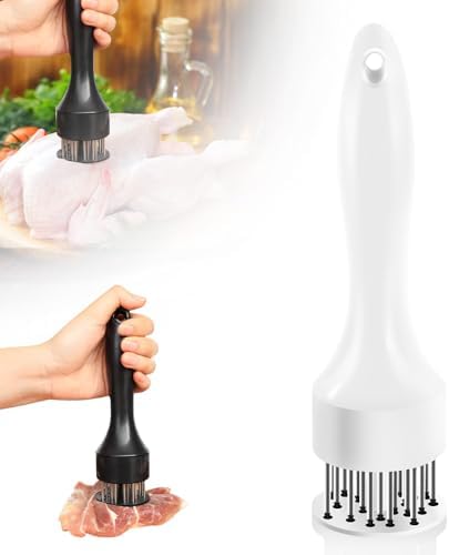 Stainless Steel Meat Tenderizer, 2026 New Stainless Steel Meat Tenderizer Needle 21 Pin Steak, Ultra Sharp Needle Blades Chicken BBQ Kitchen Cooking Tool, With Pounding Steak Mallet Tool (White)