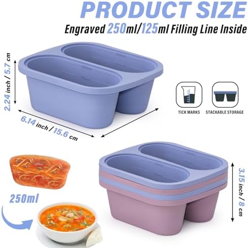 Mossime 1 Cup Silicone Soup Freezer Molds with Lids, Blue/Purple, 2-Pack