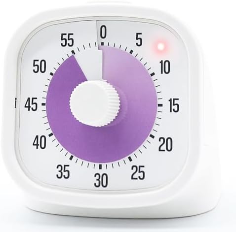 Tiempo Square 60-Minute Visual Analog Timer, Pause Function, 6 Alarm Modes, Magnetic Productivity Focus Desk Timer for Kids, ADHD, Study, Work, Kitchen, Purple