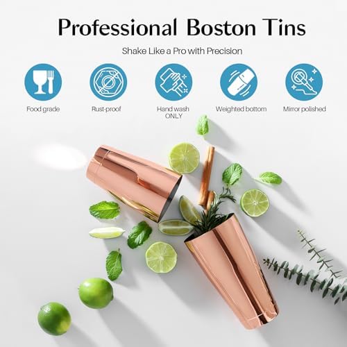 WOTOR Boston Cocktail Shaker Set, 18 oz & 28 oz, Stainless Steel (Rosegold)