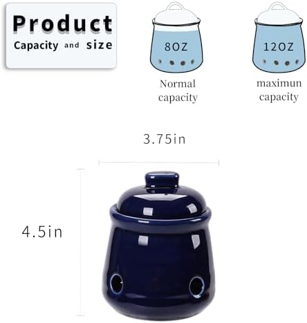Ceramic Garlic Keeper with Lid, Mini Garlic Saver Container for Countertop, Kitchen Decor (Navy)
