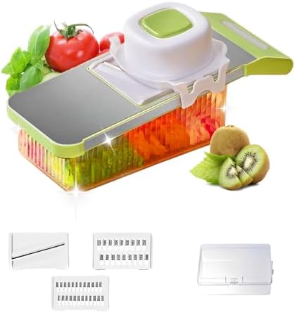 Multifunctional Vegetable Slicer, 6 in 1 Slicer Veggie Shredder with Safe Hand Guard, Multi Blade Adjustable Garlic Slicer, Easy-Clean & Compact Storage, Portable Kitchen Gadget (3 Blades Upgraded)