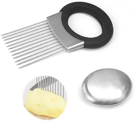 Stainless Steel Onion Slicer, 2025 Upgraded Onion Holder for Slicing, Kitchen Gadgets Vegetable Chopper for Lemon, Potato and Tomato Slicer (1pc)