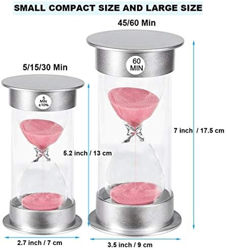 Hourglass Timer Sand Clock 30 Minute: Silver Plastic Sand Watch 30 Min, Hour Glass Sandglass Timer for Kids, Games, Classroom, Kitchen, Decoration (Pink Sand)