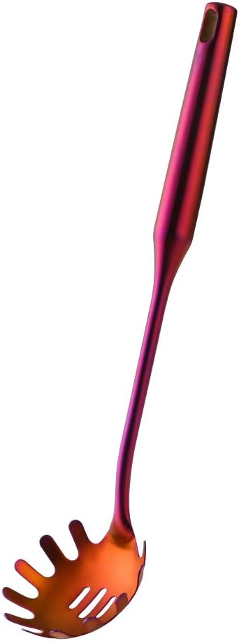 Stainless Steel Pasta Spoon Server,Kitchen Pasta Server, Ergonomic Handle & Heat Resistant Design - Kitchen Spaghetti Server Fork For Noodles, Pasta, More (magical red)