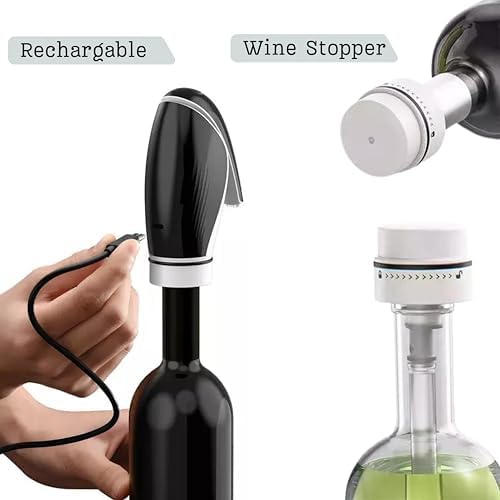 Electric Wine Aerator Pourer Rechargeable 3-in-1 Automatic Wine Decanter Dispenser Preserver Penguin Shape Gifts for Wine Lovers (Red)