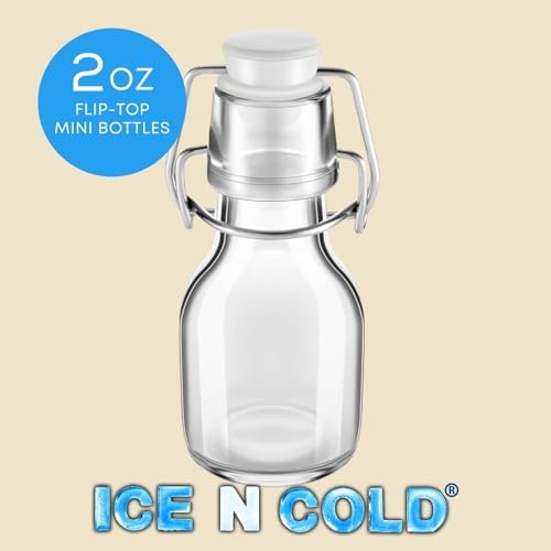 ICE N COLD Glass Swing Top Bottles | Flip Top Glass Bottles for Limoncello, Syrups, Oils, Vinegar, Extracts & Beverages | Airtight Reusable Glass Bottles (24-Pack, MINI (60ml | 2oz))