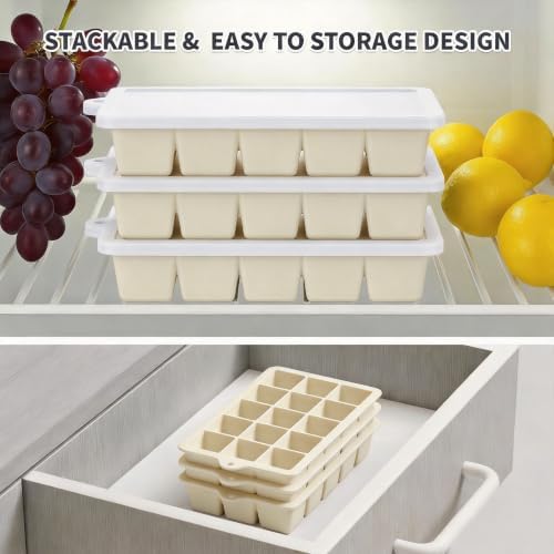 Silicone Ice Cube Tray 2 Pack, HANCELANT Ice Cube Mold, Ice Trays for Freezer with Lid for Whiskey, Cocktail, Drinks and Food, Freezer, BPA Free, Easy Release