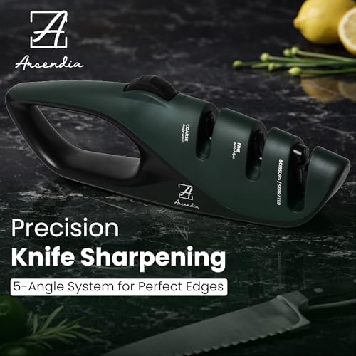 Adjustable Angle Pocket Knife Sharpener – 5-Angle Precision Dial, 3-Stage Diamond & Ceramic System for EDC, Kitchen & Outdoor Knives – Ergonomic Handle, Non-Slip Base