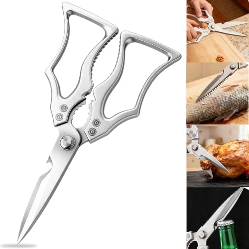 Heavy Duty Kitchen Scissors, Premium Stainless Steel Poultry Shears with Fish Scaler, Bottle Opener & Nutcracker, Multipurpose Straight Blade Food Shears for Chicken, Meat, Fish, Herbs
