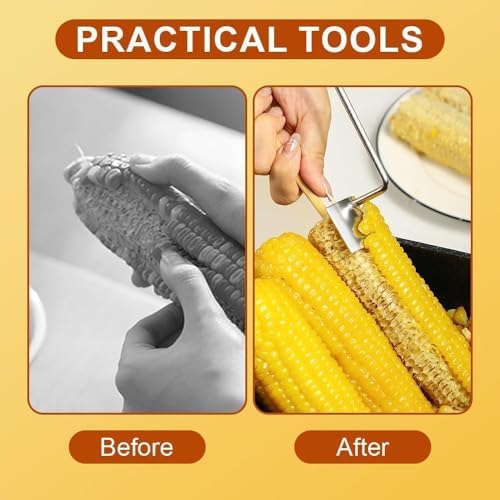 2026 Upgrade Stainless Steel Corn Cob Stripper Tool, Long Handle Corn Kernel Remover, Easy Corn Off The Cob Cutter Peeler for Kitchen, Restaurant, Outdoor Cooking (2pcs)
