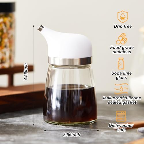 2 Pcs Cruet Dispenser Set 5 oz, White Glass Soy Sauce Dispenser, Small Olive Oil and Vinegar Bottles, Soy Sauce Bottle, Non Drip Spout Cruet Bottle Container for Kitchen Cooking