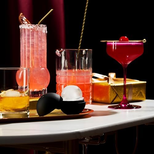 Viski Sphere Ice Molds, Large 2 Inch Silicone Ice Ball Makers for Whiskey, Bourbon, Scotch, and Cocktails, Easy Release Round Mold Set for Drinks, Home Bar Gifts, Bar Cart Accessories, Set of 4