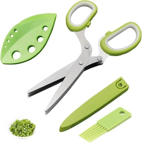 Upgraded Herb Scissors, Effortless Herb Shears Cutter Tool with Sharp Stainless Steel Blades for Fresh Herbs, Must-Have Kitchen & Cooking Gadget, (Green)