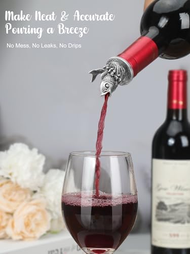 Animal Wine Pourer Spout, Drip Free Bottle Pourer & Stopper for Wine and Liquor Bottles, Funny Gift for Men, Dad, Hostess and Housewarming, Bar Cart Accessory for Holiday Party Decor, Multiple Animal
