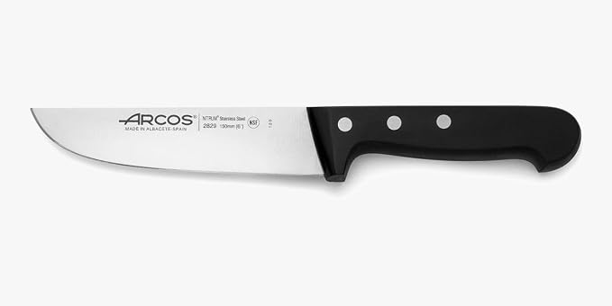 Arcos Butcher Knife 6 Inch Nitrum Stainless Steel. Professional Cooking Knife For Cutting Meat, Fish and Vegetables. Ergonomic Polyoxymethylene Handle. Series Universal. Color Black.