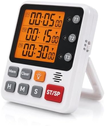 Backlit Magnetic 3-Channel Digital Kitchen Timer for Cooking