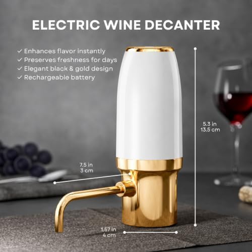 Sip & Shimmer Electric Wine Aerator & Wine Dispenser, Rechargeable Automatic Wine Pourer, White & Gold Wine Accessory, Wine Gift for Wine Lovers