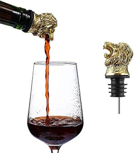 Lion Head Wine Pourer Spout, Animals Shape Aerator, Perfect Festival Gift Set, Zinc Alloy, for Home and Bar, 1Pcs(Golden)