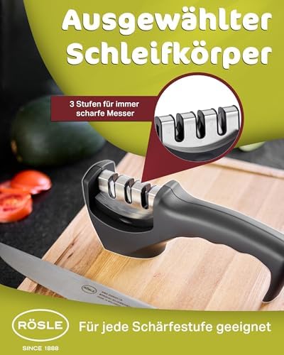 Rösle Knife Sharpener with 3 levels and Ergonomic Slip-Resistant Grip