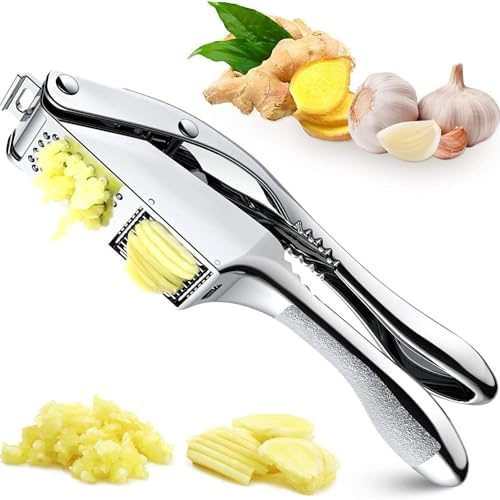 2-in-1 Stainless Steel Garlic Press & Ginger Slicer with Ergonomic Handle