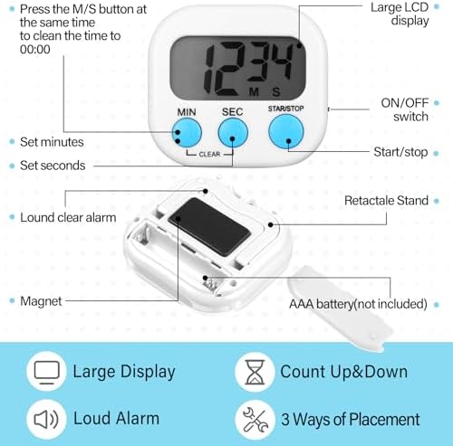 Weewooday 24 Pcs Digital Kitchen Timer Magnetic LCD Alarm, Black, White