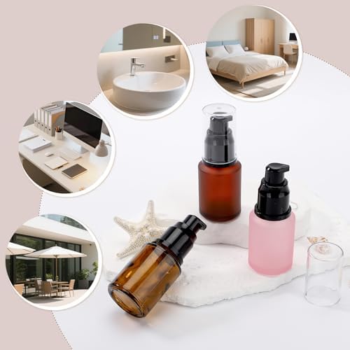 Segbeauty 1oz Frosted Glass Travel Lotion Bottles for Toiletries, 3 Pack Empty Travel Size Pump Bottle Cream Container, 30ml Small Refillable Makeup Pump Dispenser Cosmetic Containers, Mixed Color