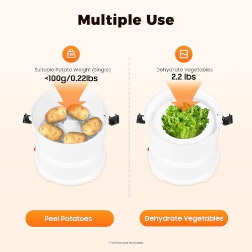 Electric Potato Peeler, 85W Automatic Potato Peeling Machine, 2-in-1 Multi-Functional Peeler Spinner for Kitchens Restaurants to Peel Potatoes, Dehydrate Vegetables, About 1 mins Peeling, White