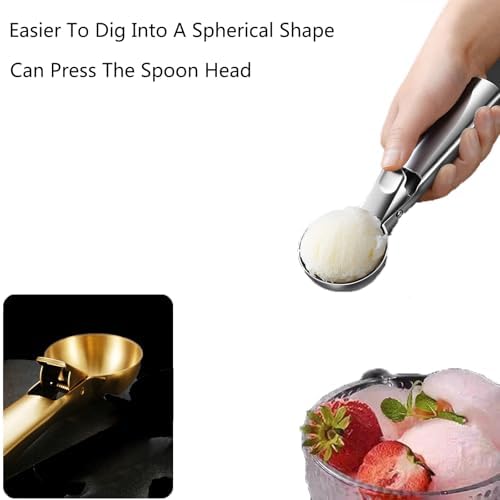 2 Pcs Ice Cream Scoop,Portable Stainless Steel Ice Cream Scoop, Icecream Scooper Spoon with Trigger Release for DIY Ice Cream,Fruit Scoop (Sliver, Medium & Large)