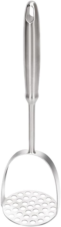 Brigii Potato Masher, Dual-Arc Stainless Steel Potato Press with Non-Slip Handle, 37-Hole One-Piece Masher for Smooth, Lump-Free Mashing, Dishwasher Safe