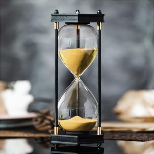 AKAKA MUNING Large Hourglass Timer 60 Minute Hexagon Wood Sandglass, Yellow