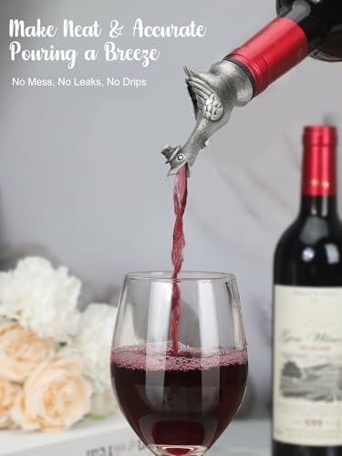 Goose Wine Pourer with Top Hat, Zinc Alloy Metal Animal Liquor Bottle Pourer Spout with Aerator & Stopper, Drip Free Universal Fit for Wine Whiskey Spirits, Funny Bar Accessory & Gift for Wine Lovers