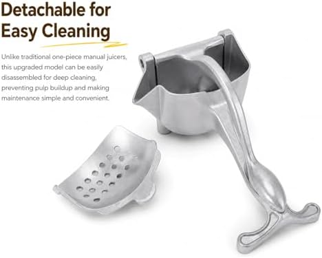 Detachable Fruit Juice Extractor, Upgrade Hand Juicer Squeezer Lemon Juicer Manual Hand Press with Ergonomic Grip, Easy Cleaning, Orange Citrus Lime Grapefruit Kitchen Tool (1,large,Silver,510g)