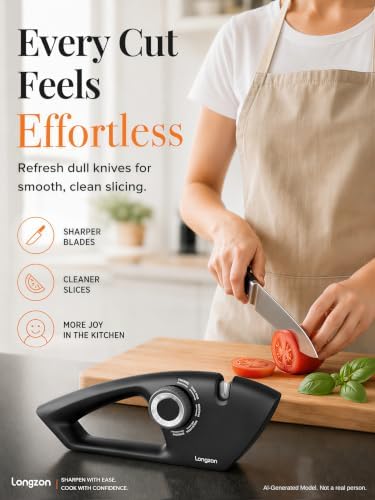 Longzon 6-in-1 Knife Sharpener 5 Stage with Cut-Resistant Glove