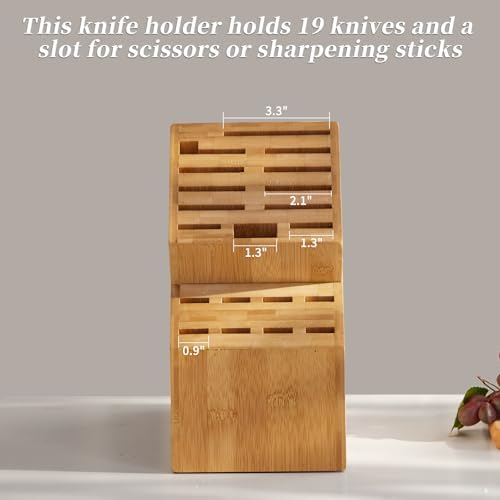 Kitsanery Knife Block Countertop Butcher's Knife Rack and Organizer 20 Slot Knife Holder Large Bamboo Knives Rack (Knife Not Included), Universal Knife Rack Strap