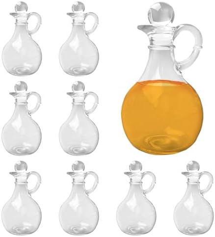 9 Pcs 12 oz Glass Oil Bottle Set with Spout, Olive Oil Bottle with Stopper Cruet Dispenser for Syrup, Salad Dressing, Water
