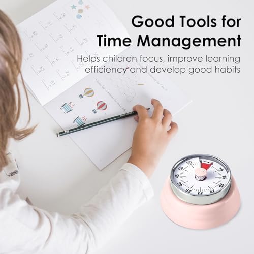 Visual Timer, Teeloray 60-Minute Countdown Timer with Magnetic Base (Pink)