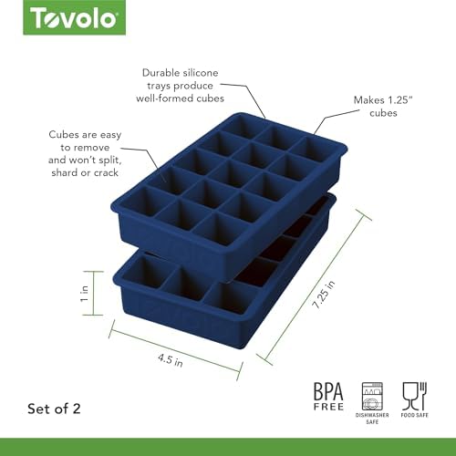 Tovolo Silicone Ice Cube Tray Deep Indigo Pack of 2 BPA Free Ice Tray Mold for Coffee Drinks Cocktails, Dishwasher Safe Easy Release Perfect 1 Inch Cube Ice Tray for Whiskey Bourbon Spirits