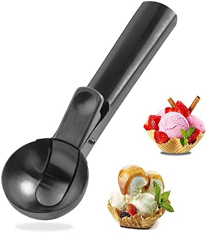 Ice Cream Scooper Stainless Steel, Cookie Scoopwith Trigger Heavy Duty Metal Icecream Scoop,Cookie Scoop Large Size Perfect For Frozen Yogurt, Gelatos, Sundaes (A-Black)