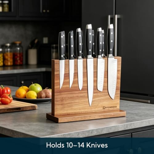 KITCHENDAO Acacia Wood Magnetic Knife Block