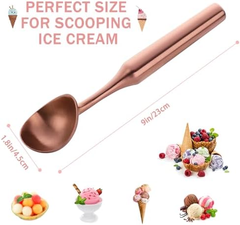 Ice Cream Scoop - Heavy Duty Stainless Steel Icecream Scooper, 9 inches Nonstick Anti-Freeze Ice Cream Scooper for Gelato, Sorbet, Cookie Dough, Melon, Sundae - Dishwasher Safe (Rose Gold)