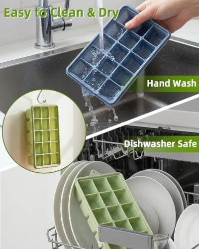 Ice Cube Tray with Lid and Bin, Silicone Ice Trays for Freezer